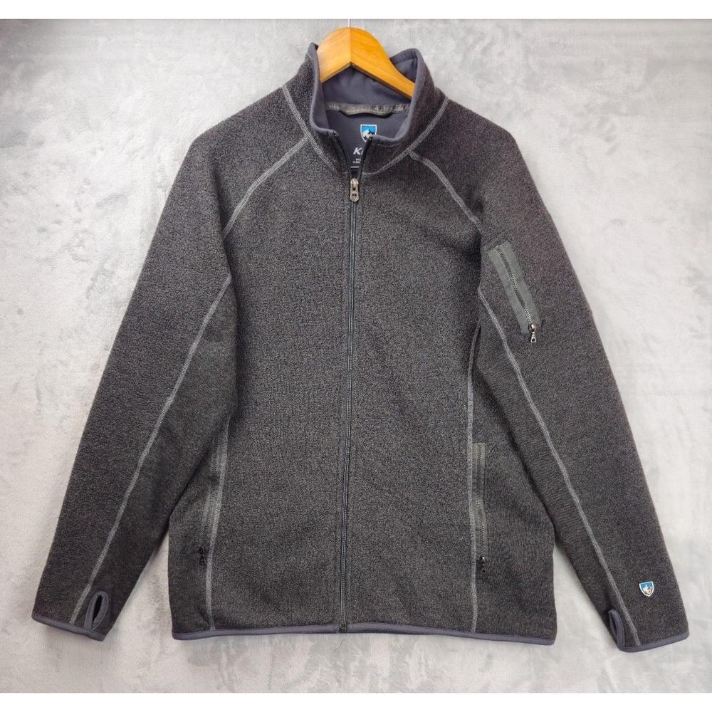Kuhl Jacket Mens Large Gray Alfpaca Kashmira Full Zip Sweater Thumbholes Hike